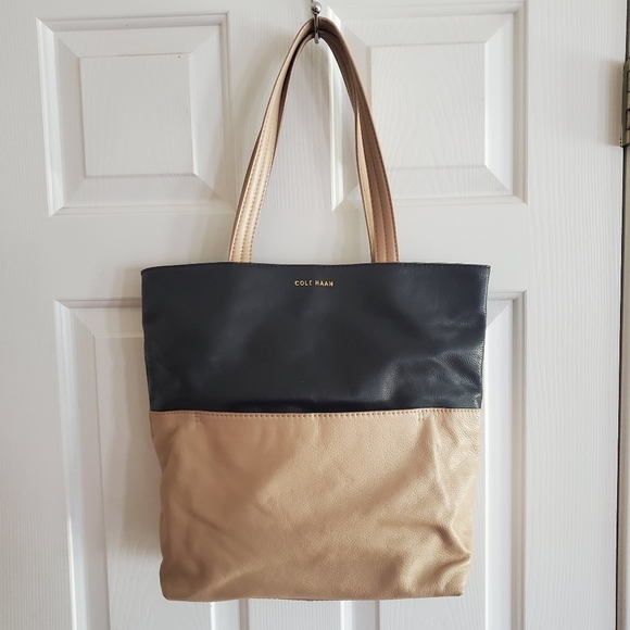 Cole Haan Handbags - Cole Haan Sandstone and Black colorblock Leather Tote